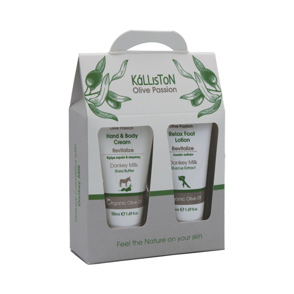 KL1280 Gift box with hand & body cream with donkey milk 50ml + relax foot lotion 50ml - Image 1