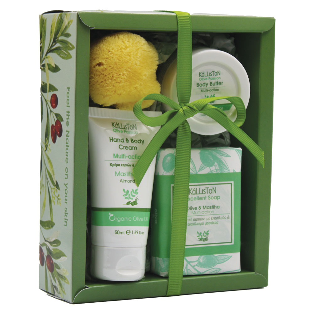 KL1374 Gift box with hand & body cream 50ml, body butter 50ml, exellent soap 110gr & sponge - Image 1