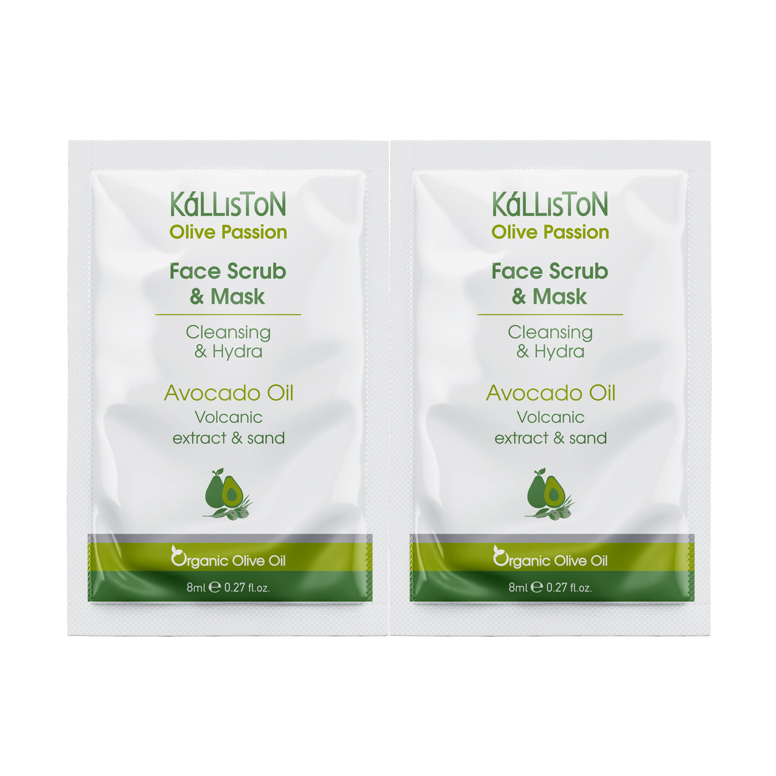 SACHΕT-AVOCADO-SCRUB-+-MASK-X-2 Μάσκα καθαρισμού & απολέπισης προσώπου με έλαιο αβοκάντο 8ml - Image 1